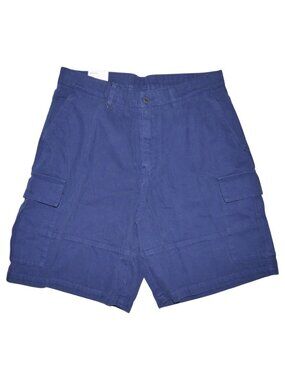 Zara Relaxed Fit Canvas Cargo Shorts Mens Size 32 in Navy Blue NWT